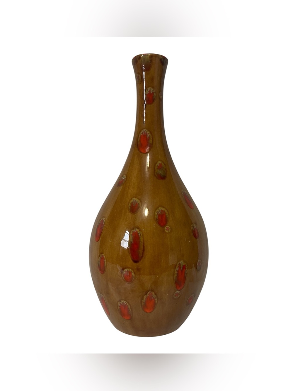 Mid-Century Modern Amber
Glazed Ceramic Vase with Red
Fat Lava Accents